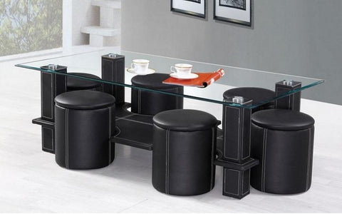 FurnitureMattressDirect- COFFEE TABLE WITH 6 STOOLS - BLACK