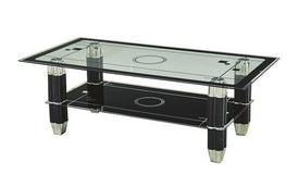 FurnitureMattressDirect- COFFEE TABLE WITH GLASS TOP - BLACK AA