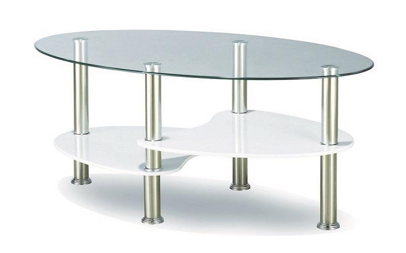 FurnitureMattressDirect- Coffee Table Set with Glass Top - 3 pc - Chrome  White