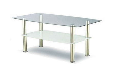 Image of FurnitureMattressDirect- Coffee Table Set with Glass Top - 3 pc - Chrome  White II