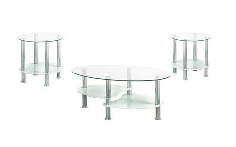 Image of FurnitureMattressDirect- Coffee Table Set with Glass Top - 3 pc - Chrome  White
