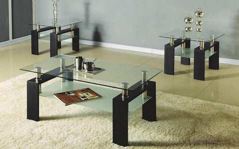 FurnitureMattressDirect- Coffee Table Set with Glass Top with Shelf - 3 pc - Espresso