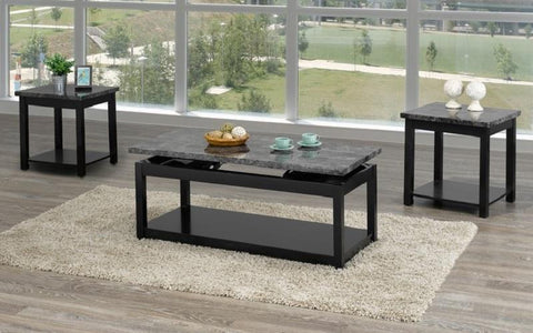 FurnitureMattressDirect- Coffee Table Set with Marble Lift Top - 3 pc - Black  Grey