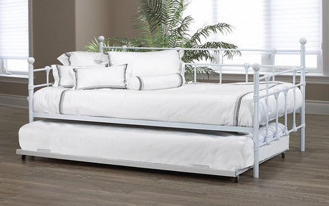 Image of FurnitureMattressDirect- Day Bed with Metal and Twin Trundle - White