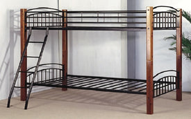 Bunk Bed - Twin Over Double With Metal and Wood - Black & Espresso