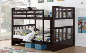 FurnitureMattressDirect-Bunk Bed - Double over Double Mission Style with or without Drawers Solid Wood - Espresso A27