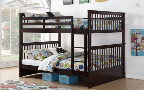 Image of FurnitureMattressDirect-Bunk Bed - Double over Double Mission Style with or without Drawers Solid Wood - Espresso A27