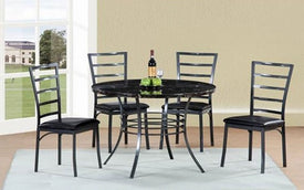FurnitureMattressDirect- Marble Top Kitchen Set (Round) - 5 pc (Black & Grey)