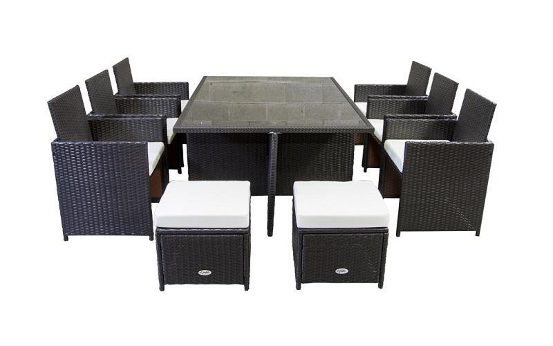 FurnitureMattressDirect- Outdoor Dining Set - 11 pc (Dark Brown & White)01