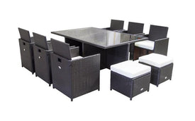 Outdoor Dining Set - 11 Pc (Dark Brown & White)