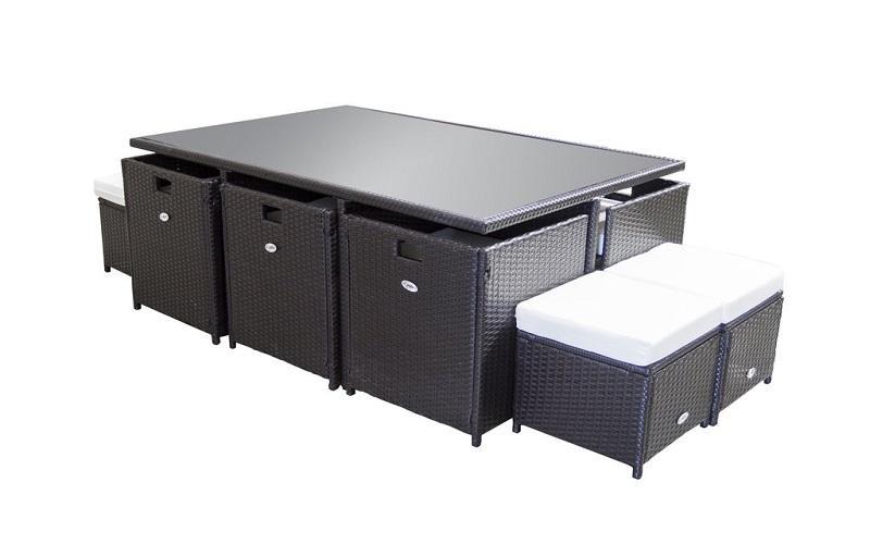 FurnitureMattressDirect- Outdoor Dining Set - 11 pc (Dark Brown & White)01