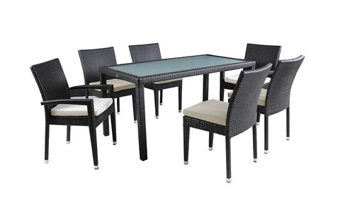 FurnitureMattressDirect- Outdoor Dining Set - 7 pc (Beige & Espresso)