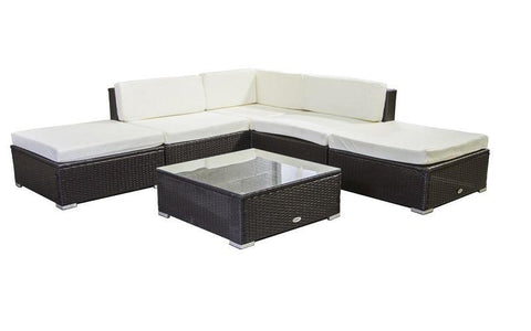 Image of FurnitureMattressDirect- Outdoor Sectional Set - 6 pc (Dark Brown & White)01