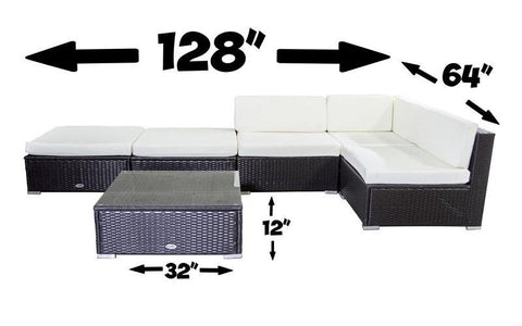 Image of FurnitureMattressDirect- Outdoor Sectional Set - 6 pc (Dark Brown & White)01