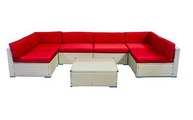 Outdoor Sectional Set - 7 Pc (Grey & Red)