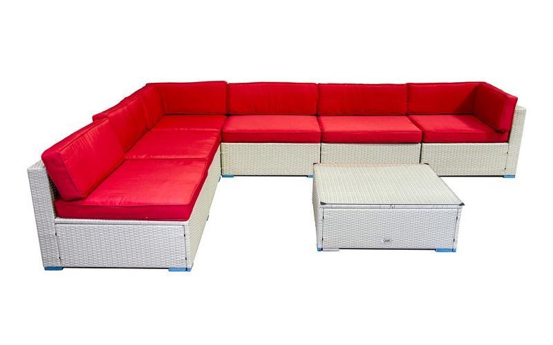 FurnitureMattressDirect- Outdoor Sectional Set - 7 pc (Grey & Red)