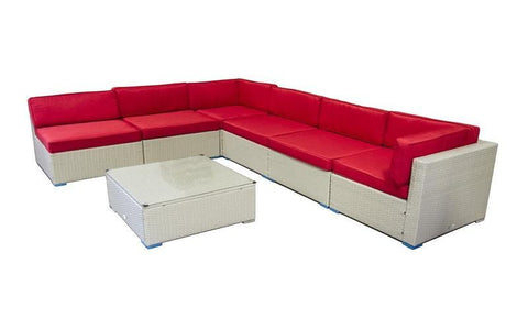 FurnitureMattressDirect- Outdoor Sectional Set - 7 pc (Grey & Red)