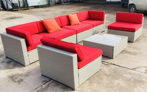 FurnitureMattressDirect- Outdoor Sectional Set - 7 pc (Grey & Red)