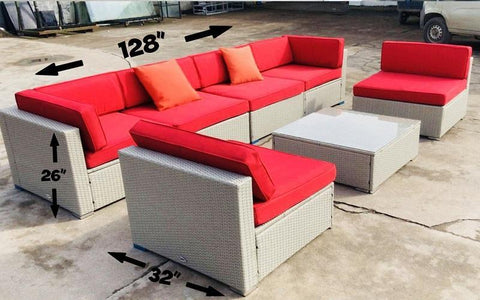 Image of FurnitureMattressDirect- Outdoor Sectional Set - 7 pc (Grey & Red)