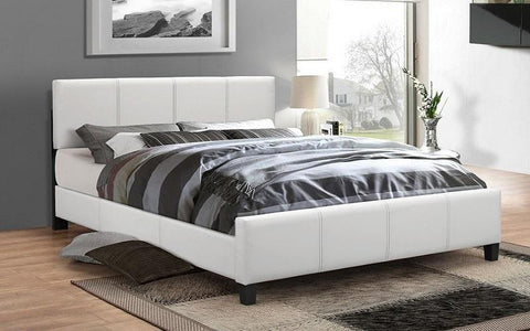 FurnitureMattressDirect- PLATFORM BED BONDED LEATHER WITH ADJUSTABLE HEIGHT - WHITE