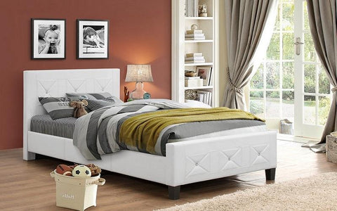 FurnitureMattressDirect- PLATFORM BED BONDED LEATHER WITH JEWELS - WHITE BB