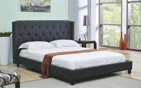 FurnitureMattressDirect- Platform Bed with Button Tufted Linen Style Fabric - Charcoal A70