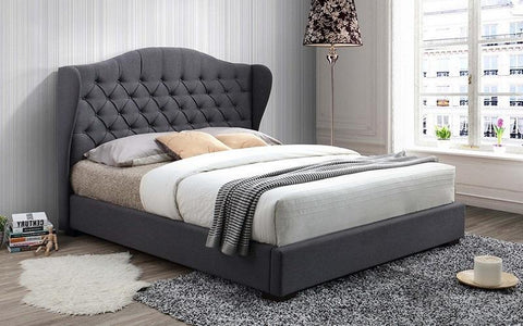 FurnitureMattressDirect- Platform Bed with Button Tufted Linen Style Fabric - Grey A77