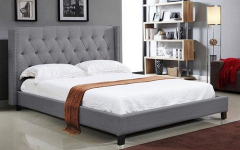 FurnitureMattressDirect- Platform Bed with Button Tufted Linen Style Fabric - Light Grey A69