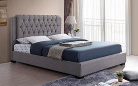 Platform Bed With Linen Style Fabric - Grey