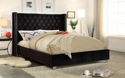 FurnitureMattressDirect- PLATFORM BED WITH VELVET FABRIC - BLACK