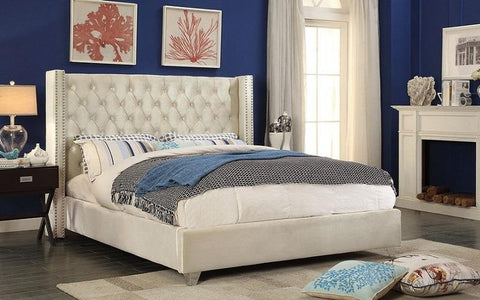 FurnitureMattressDirect- Platform Bed with Velvet Fabric - Creme A-B139