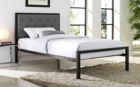 FurnitureMattressDirect- Platform Metal Bed with Fabric - Grey A-B 138
