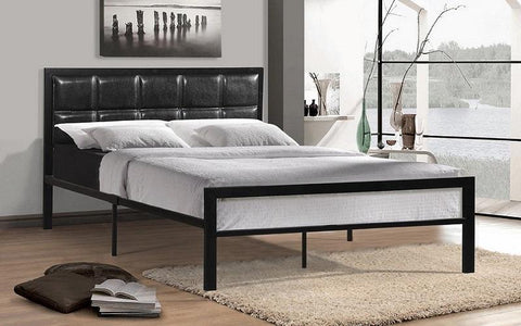 FurnitureMattressDirect- Platform Metal Bed with Leather - Black A99