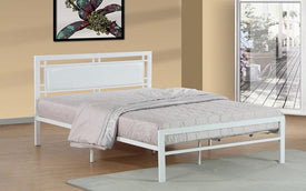 FurnitureMattressDirect- PLATFORM METAL BED WITH LEATHER - WHITE AA