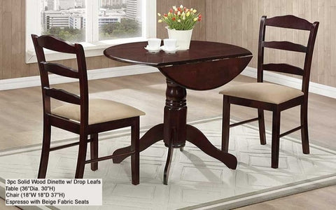 FurnitureMattressDirect- Solid Wood Kitchen Set - 3 pc (Espresso with Beige Microfibre Seats)