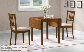 FurnitureMattressDirect- Solid Wood Kitchen Set - 3 pc - Oak with Beige Microfibre with 11" Leafs Both Sides A-KS131