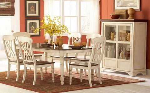 FurnitureMattressDirect- Solid Wood Kitchen Set - 7 pc - Antique White with Antique White Chairs A-KS128