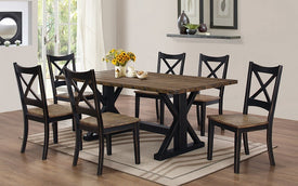FurnitureMattressDirect- Solid Wood Kitchen Set - 7 pc (Distressed Black Base and Walnut Top)