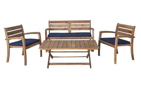 Image of FurnitureMattressDirect- Solid Wood Outdoor Set with Centre Table (Natural & Beige)01