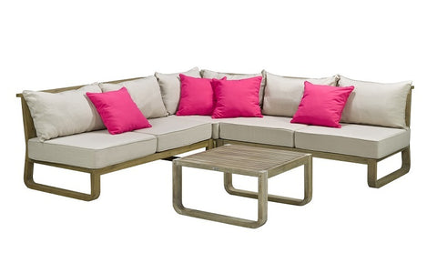 FurnitureMattressDirect- Solid Wood Sectional Set with Centre Table (Natural & Beige)