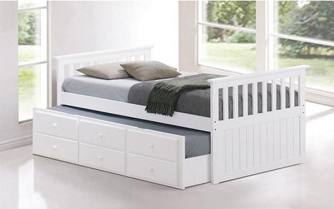 Image of FurnitureMattressDirect- Trundle Bed with Drawers - White01