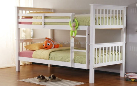 FurnitureMattressDirect- BUNK BED-TWIN OVER TWIN DETACHABLE SOLID WOOD BUNK BED - WHITE-LSSSS2
