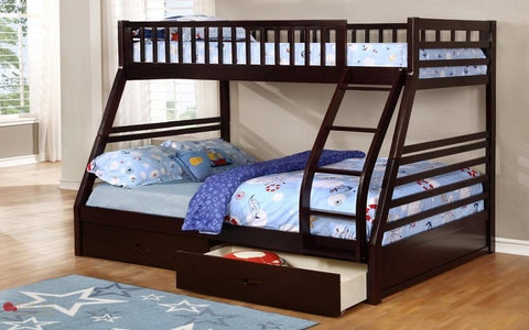 FurnitureMattressDirect- BUNK BED- Twin over double with 2 drawers solid wood-Espresso A18