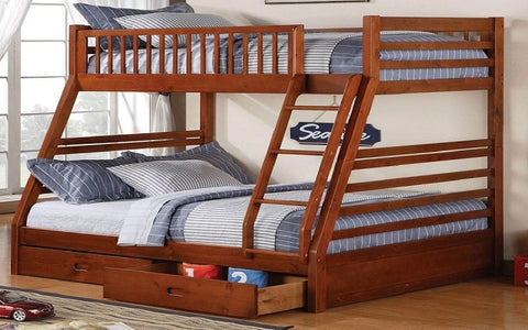 FurnitureMattressDirect- Bunk Bed - Twin over Double with 2 Drawers Solid Wood - Honey A16E