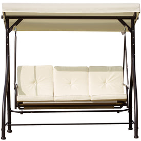 3 Person Outdoor Patio Daybed Patio Hammock Bed Adjustable Canopy Beige