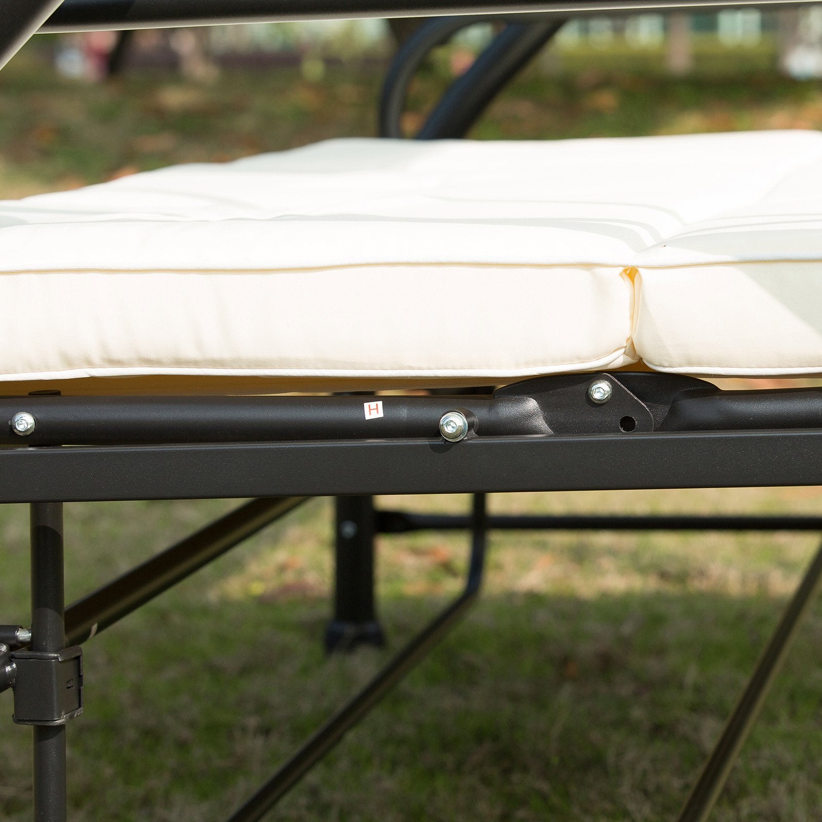 3 Person Outdoor Patio Daybed Patio Hammock Bed Adjustable Canopy Beige