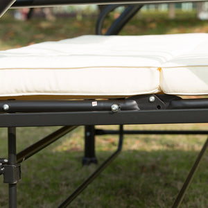 3 Person Outdoor Patio Daybed Patio Hammock Bed Adjustable Canopy Beige