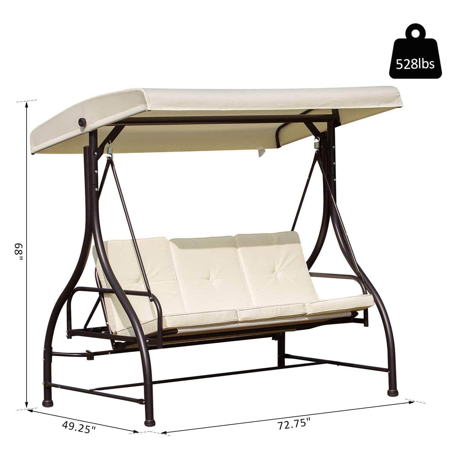 3 Person Outdoor Patio Daybed Patio Hammock Bed Adjustable Canopy Beige