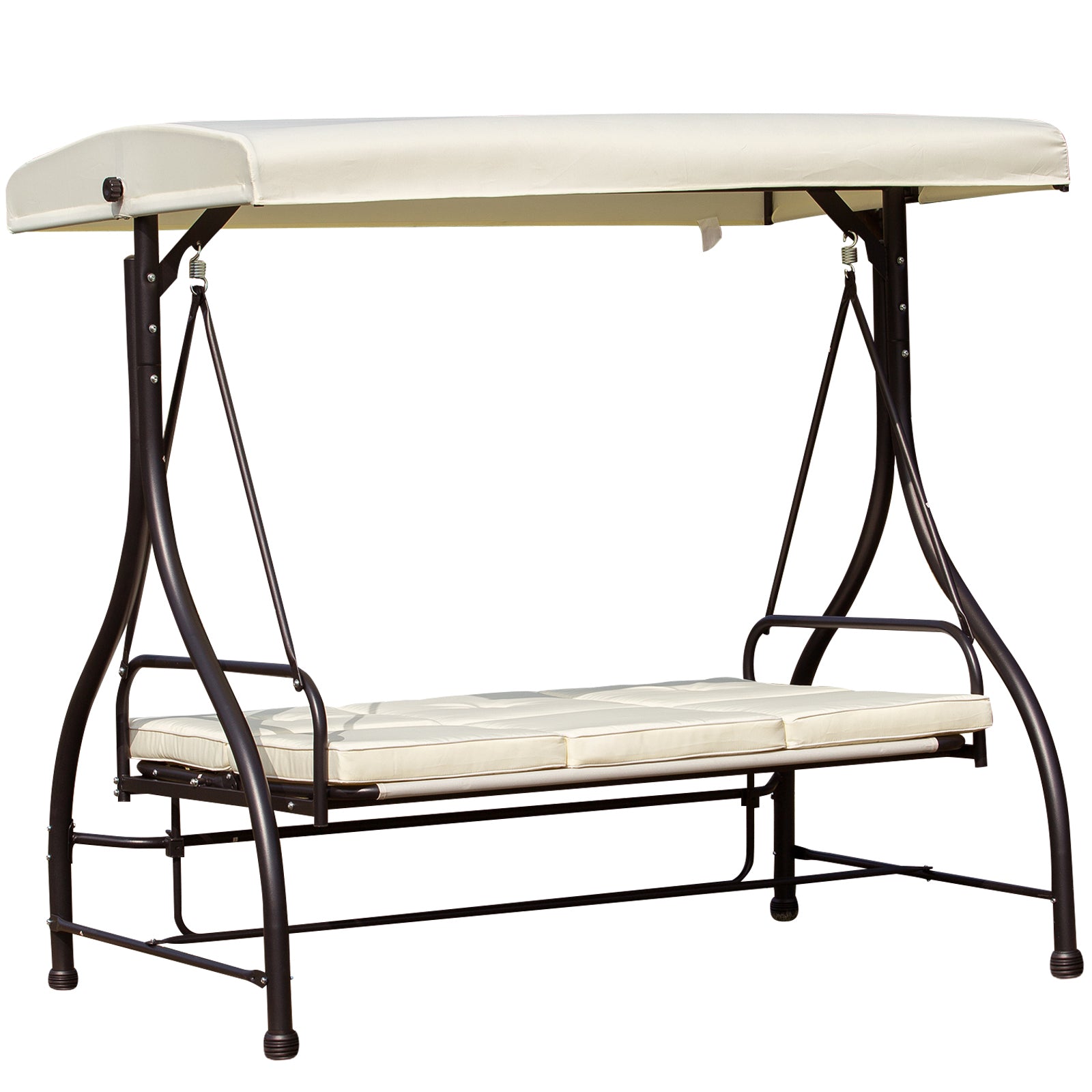 3 Person Outdoor Patio Daybed Patio Hammock Bed Adjustable Canopy Beige