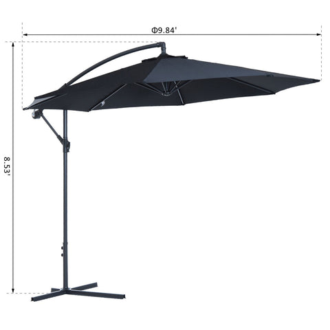 Image of 10' Deluxe Patio Umbrella Outdoor Market Parasol Banana Hanging Offset Sunshade Crank Cross Base Black